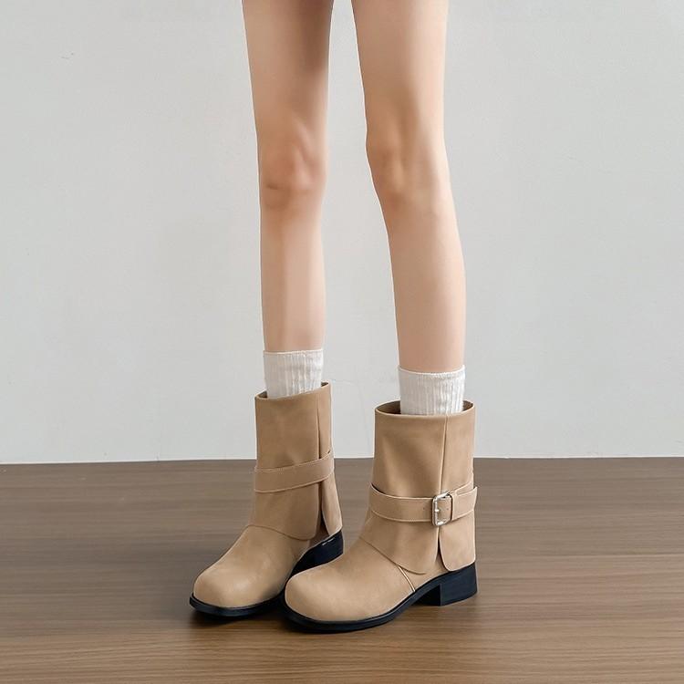 Suding~ Thick-soled heightening short boots for women's 2025 autumn new western jeans tube boots thick heel short boots Martin boots
