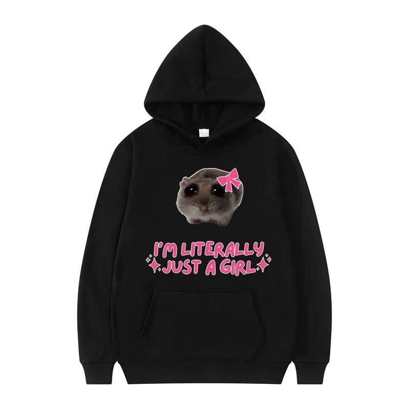 Я буквально просто девочка-хомяк Смешной Мем Худи Мужская Женская Одежда Милая Повседневная Харадзюку Классическая Толстовка Свободные Худи S