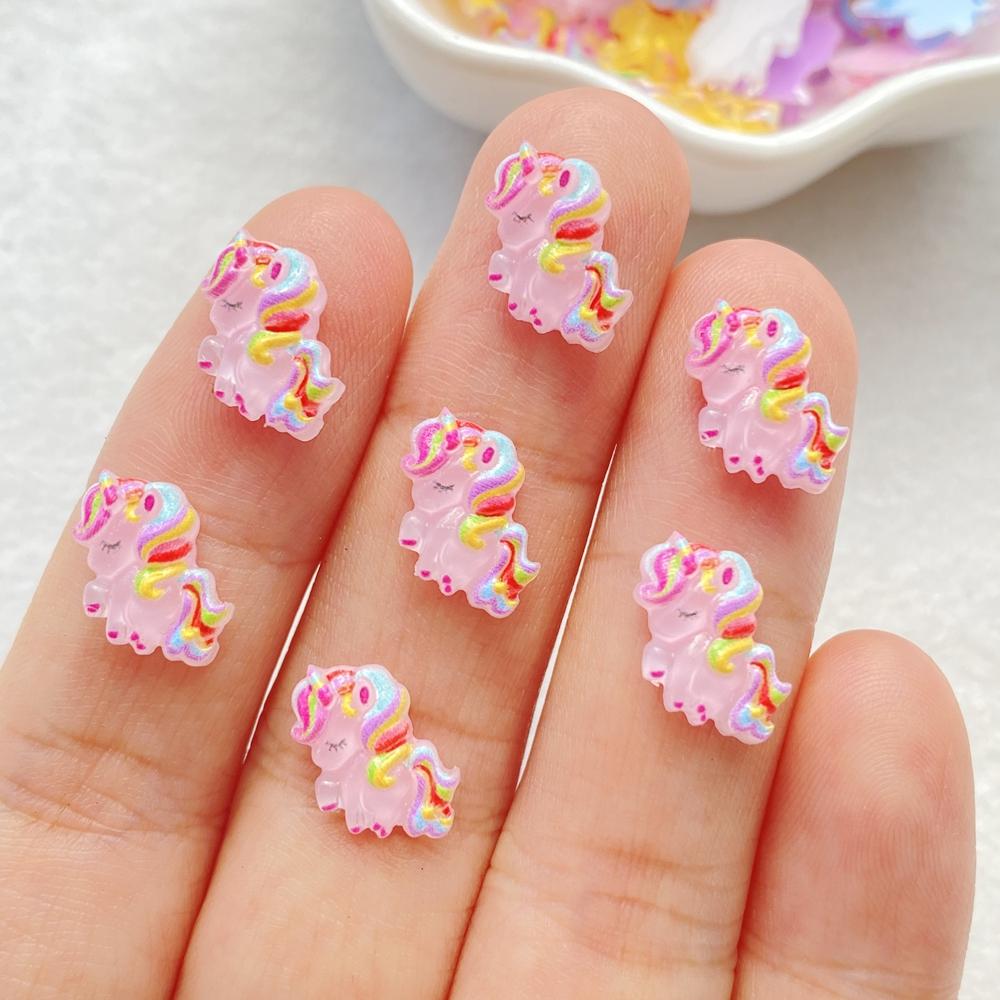 50Pcs Cute Resin Little Unicorn Pony Flat Back Ornament Jewelry Making Manicure Hairwear Accessorie