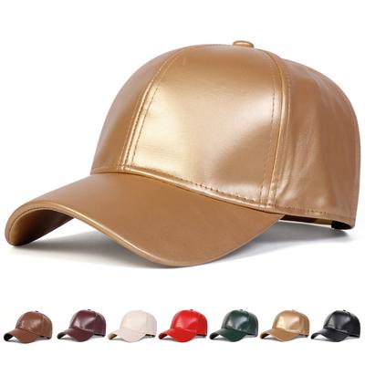 Berretto da Baseball da Uomo in Pelle PU Monocolore Regolabile per Esterno Protezione Solare Cappello da Tempo Libero Primavera Autunno Viaggio Turismo Vacanza al Mare