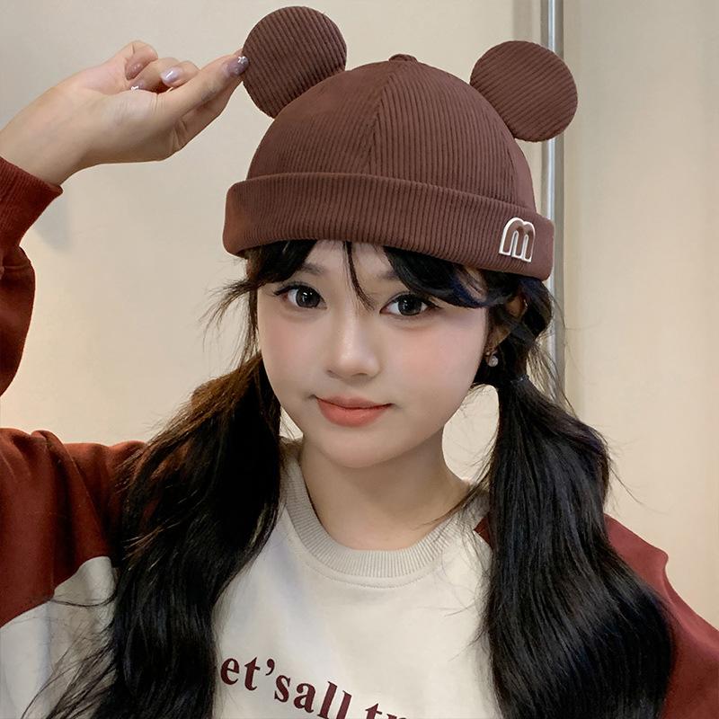 Autumn and Winter New Style Corduroy Cute Kitten Ears Landlord Hat for Women Versatile Face Showing Little Yuppie Melon Skin Hat for Men