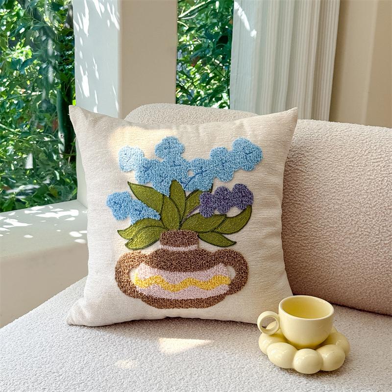 Simple Flower Chenille Towel Embroidery Sofa Pillowcase Cojines Polyester Decor Home Throw Cushion Cover Headboard Pillowcases