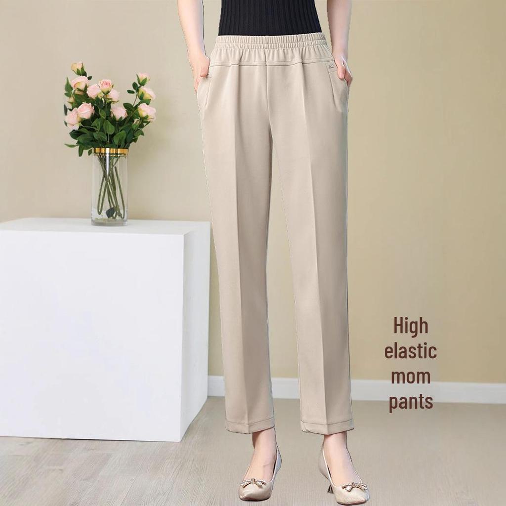 High Waist Elastic Summer Pants for Middle-Aged and Elderly Women - Loose Fit, Large Size