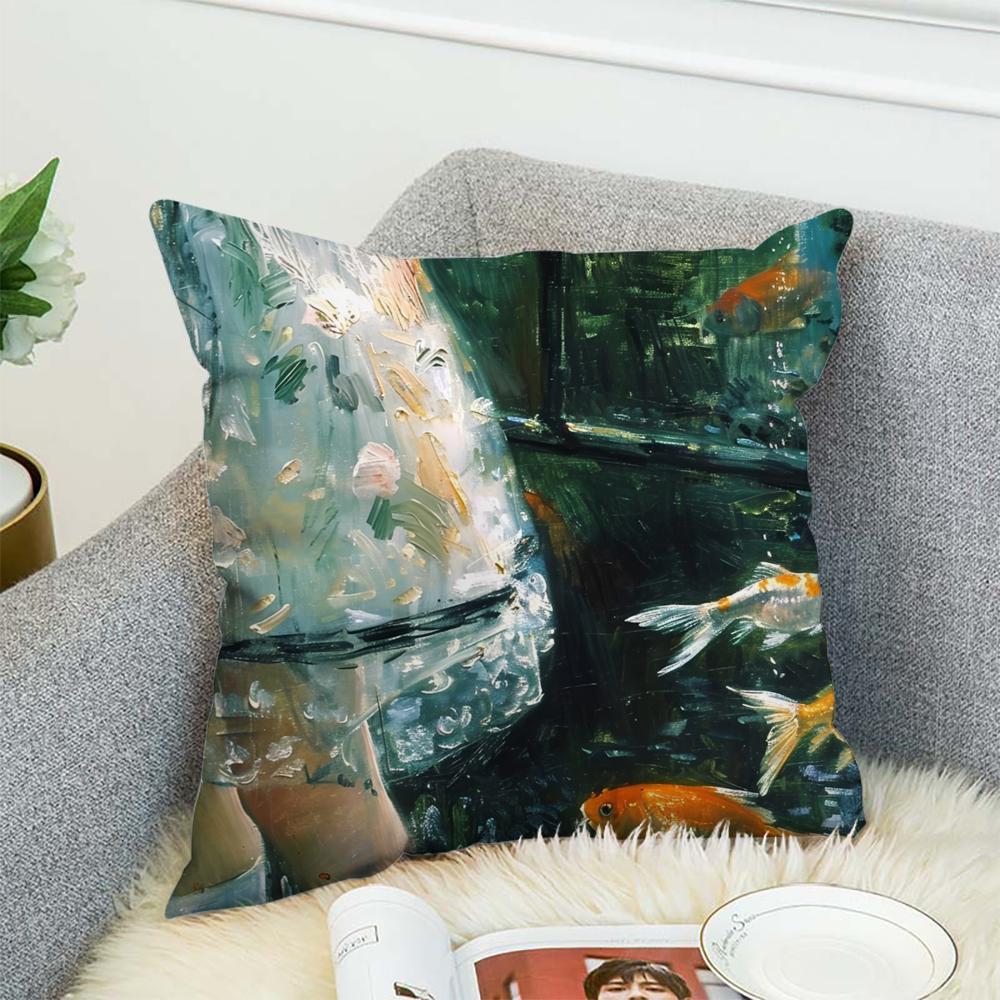 Summer Pool Oil Art Pillow Case For Car Sofa Decorative Home Double-sided Print Plush Square Throw Pillow Cushion Cover
