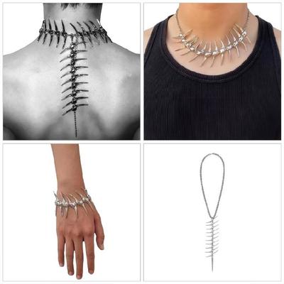 Contemporary Thorn Spikes Chokers Alloy Made Adjustable Necklace Statement Pieces Bracelet For Fashion Enthusiasts