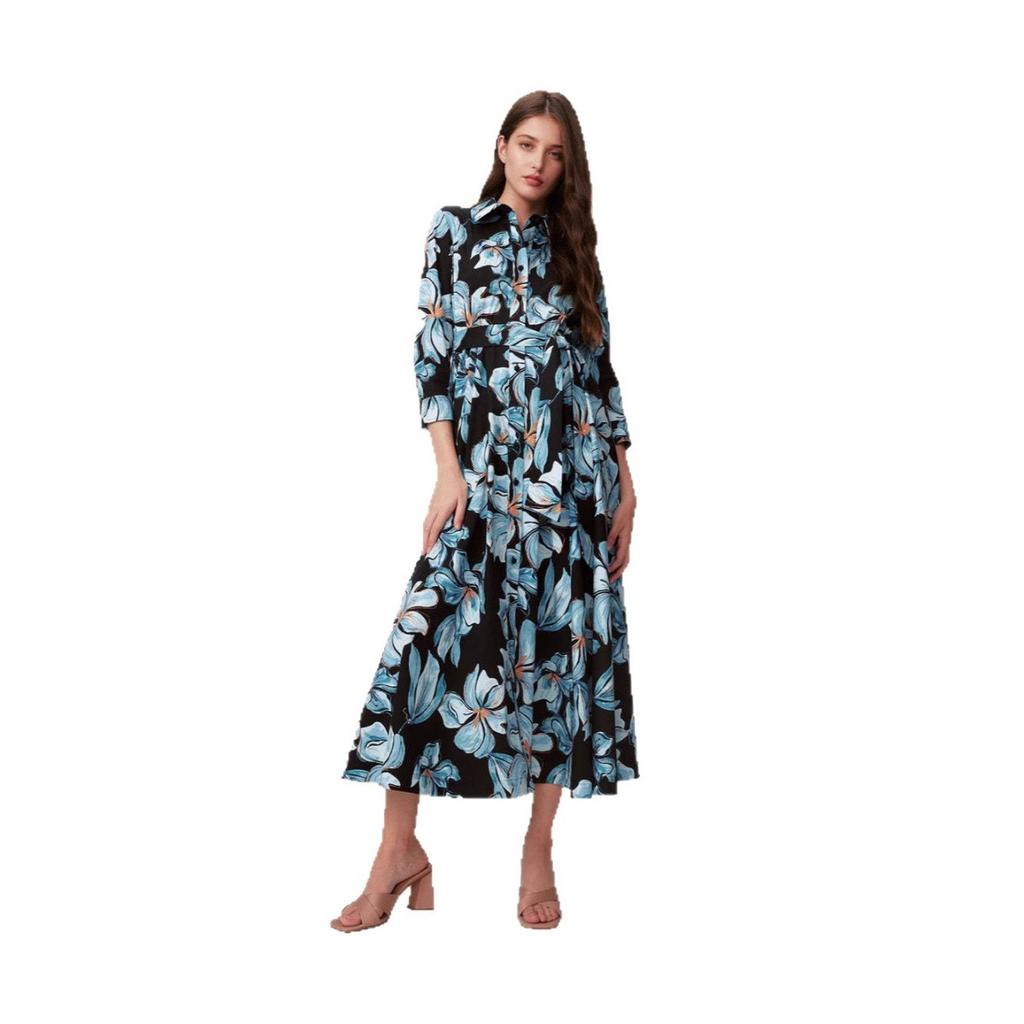 Summer Fashion Casual Floral Print Elastic Waist Dress for Women European & American Crossborder Independent Station