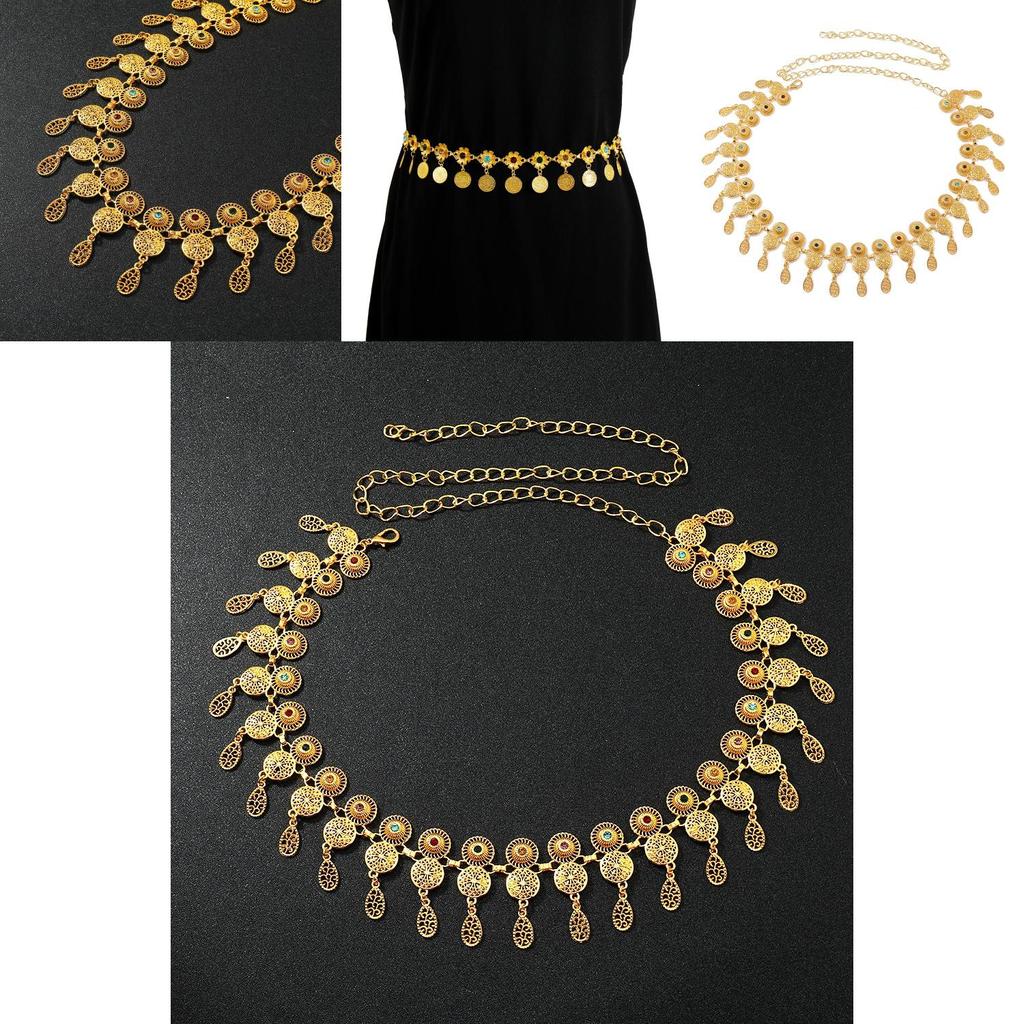 Metal Waist Chain For Women With Hollow Carving And Dangle Waterdrop Pendant Summer Fashion Accessory