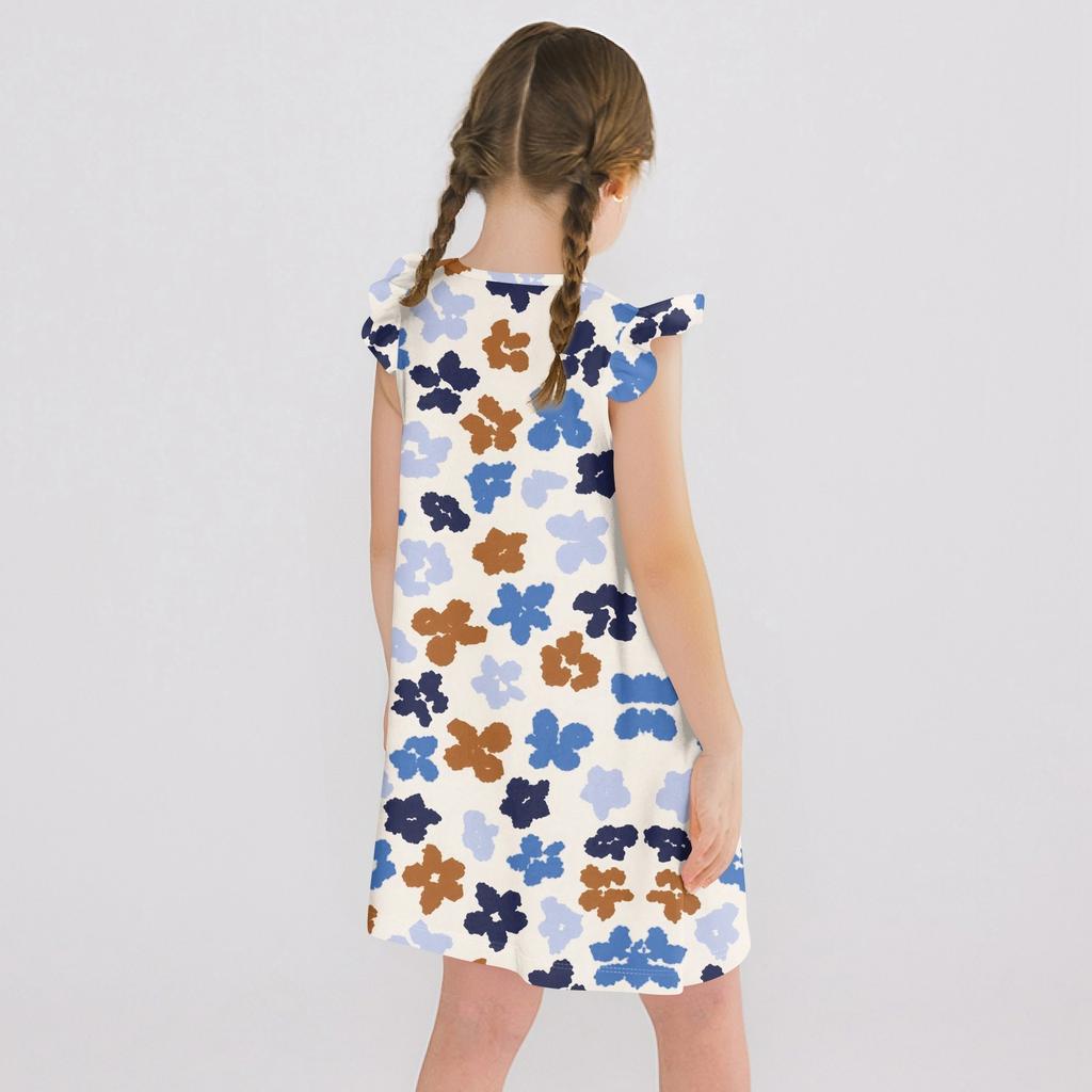 Children's Flying Sleeve Round Neck Summer A-Line Casual Holiday Floral Print Loose Dress
