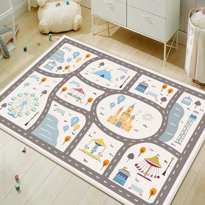 Velkoplošný koberec do obývacího pokoje, dekorace dětské ložnice, koberce do prostoru pohovky, kreslená silniční hrací podložka, měkké protiskluzové koberce do dětského pokoje