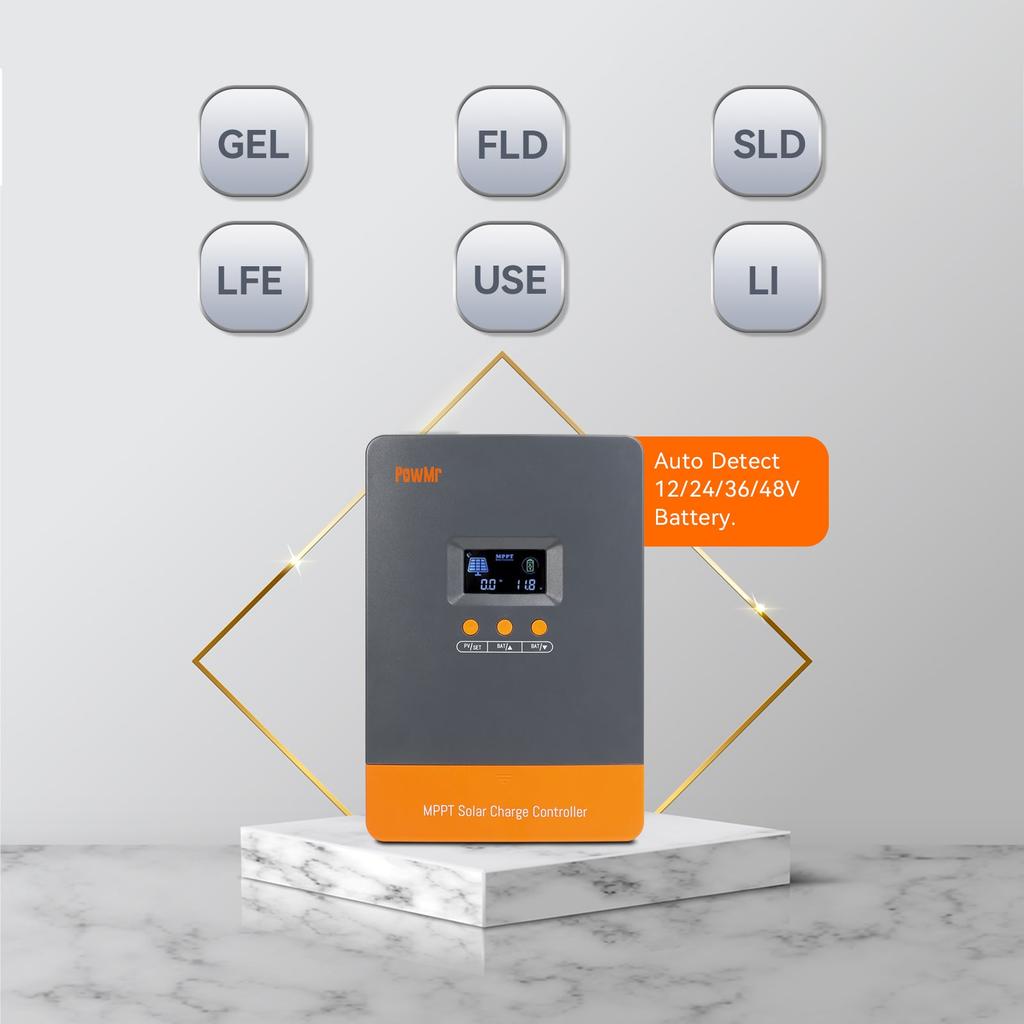 PowMr 80A 100A MPPT Solar Charge Controller 12V/24V/36V/48V Auto Max Solar PV 160V Regulator Supports Up to 12 Units in Parallel
