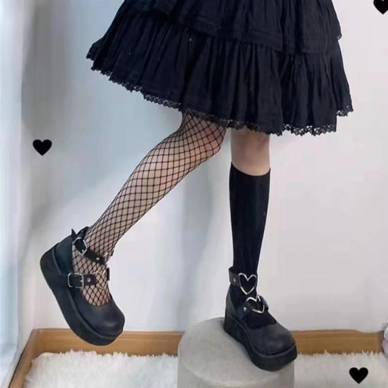 Fashion Gothic & Sweet Lolita Platform Heels | Heart - Buckle T - Strap Chunky Loafers for Lo - Girls