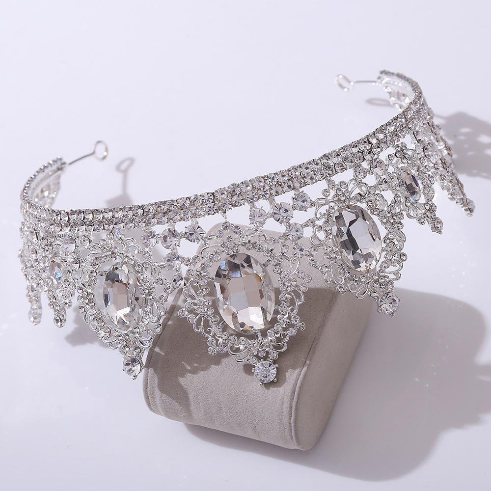 Luxury Big Rhinestone Bridal Tiaras Crown Baroque Green Crystal Diadem For Bride Headband Wedding Hair Jewelry Dress Accessories