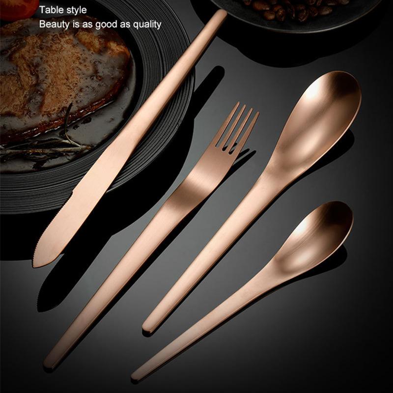 New Creative 304 Stainless Steel Cutlery Set Luxury Gold Tableware Matte Spoons Steak Knife Fork Dinnerware Set Kitchen Utensils