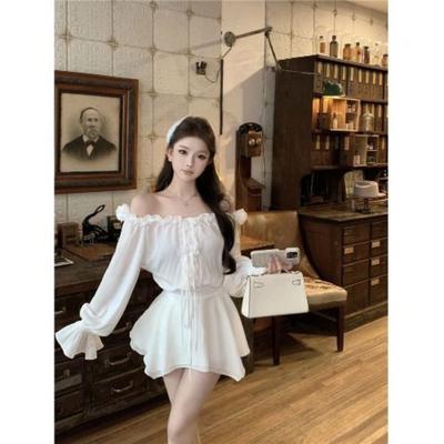 Wearing Black One Shoulder Dress Korean Atmosphere Perfect Women Spring Autumn French Temperament