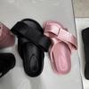 2025 Summer Butterfly-knot Slippers Sweet Pink Round Toe Pull-on Thick-sole Bow Flip Flops Women's Outdoor Dress Shoes