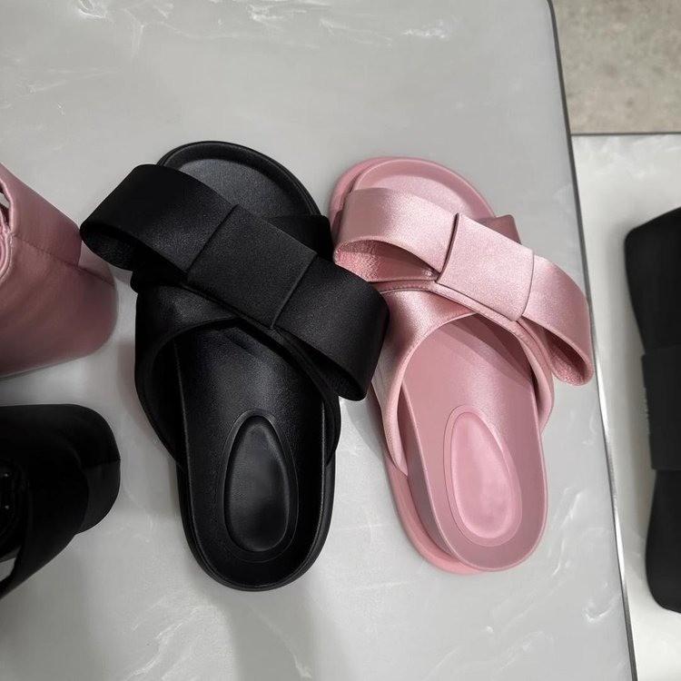 2025 Summer Butterfly-knot Slippers Sweet Pink Round Toe Pull-on Thick-sole Bow Flip Flops Women's Outdoor Dress Shoes