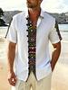 Men's Printed Plus Size Short Sleeve Shirt, Summer Casual Vacation Style Loose Beach Top, Ethnic Style Decorative Button Design, White Quality Men's