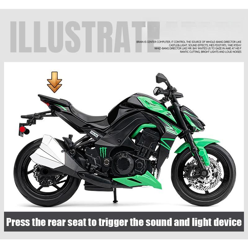 1/12 Scale Kawasaki Z1000 Street Cars Motorcycle Diecast Model Car Alloy Metal with Base Display Collections Hobby Home Decoration Boy