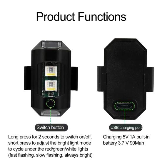 1 Set Flugzeuglicht, hohe Strobe-Taste, Helligkeit, Betrieb, mehrere Beleuchtungsfarben, kabellos, wiederaufladbar
