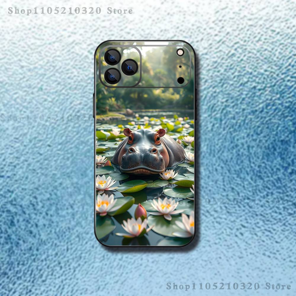 Cute Hippo Hippopotamus Phone Case For iPhone 17,16,15,14,13,12,11,Pro,Max,Plus,E,Air,Mini Protective TPU Cover