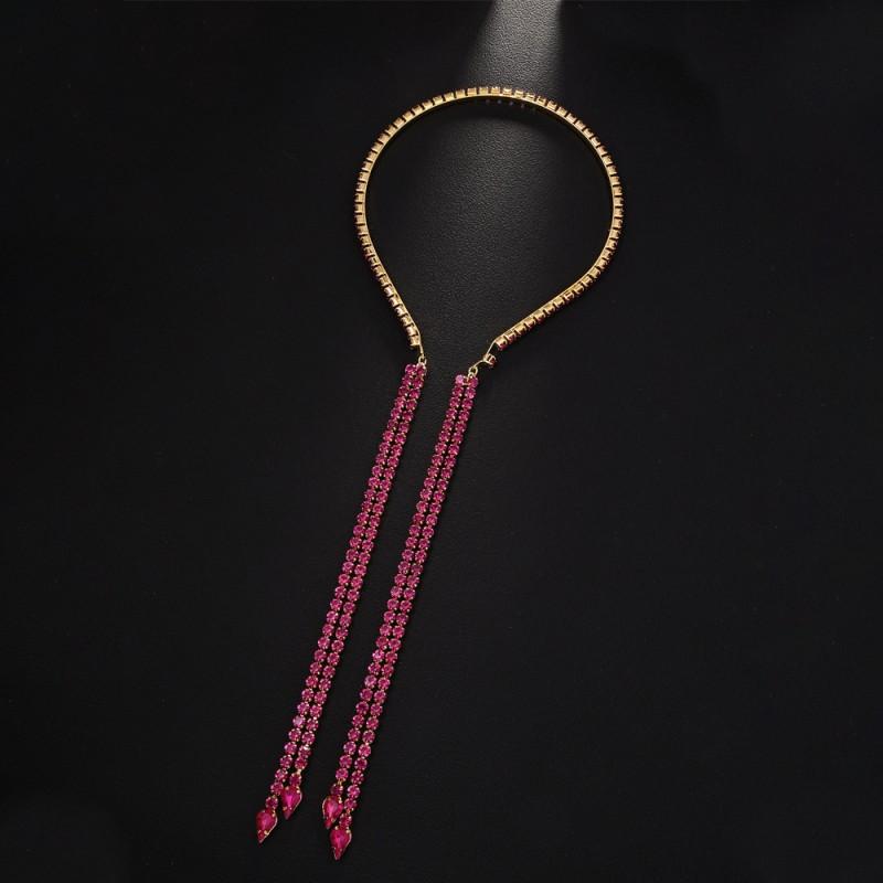 

Korean Trend Tassel Headband Women Simple Fashionable Pink Rhinestones Headwear Temperament Fairy High-end Hair Accessories золотистый