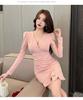Sexy bottoming hip skirt New women's clothing Celebrity temperament Muse fan v-neck slim dress