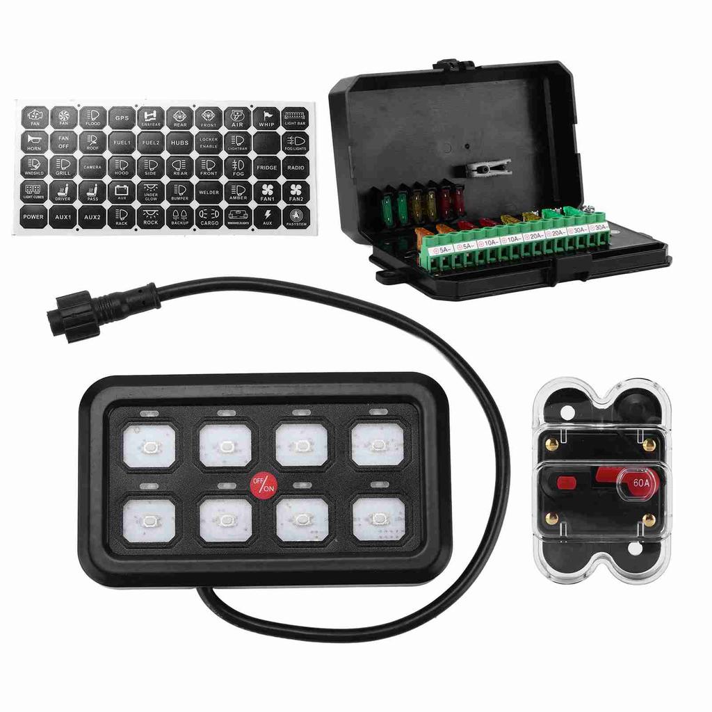 8 Toggle Push Switch Panel Automatic Dimmable Function with Fuse Box for Truck Boat Off Road Powersport