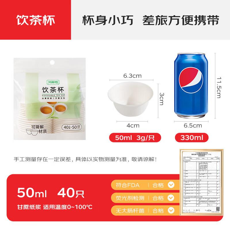 Fangcaodi Biodegradable Disposable Tea Cups (40-Pack, 50ml)