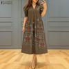 ZANZEA Women Casual V-Neck Summer Short Loose Print Dress