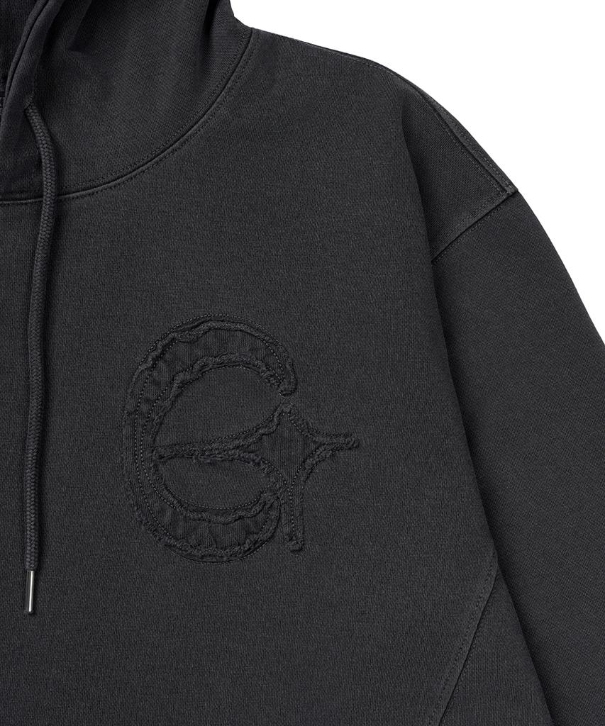 Cutout Patch Pigment Hooded Long Sleeve Charcoal