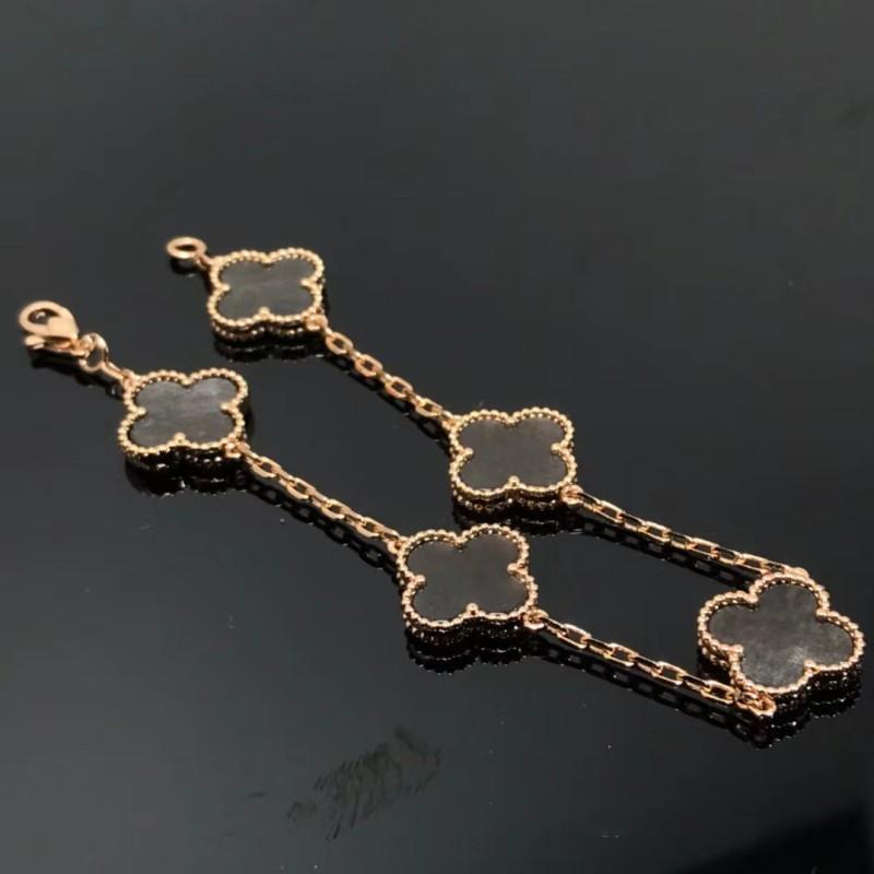 Clover Bracelet CNC Buckle Thick Chain Rose Gold Red Agate Black Agate Lucky Bracelet for Women