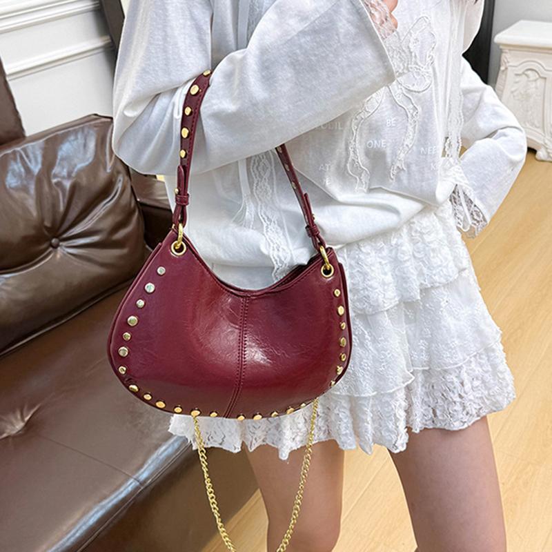 Shoulder Bag for Women Rivet Punk Underarm Bag PU Leather Studded Clutch Purse Trendy Hobo Purse for Work Travel Shopping CLE