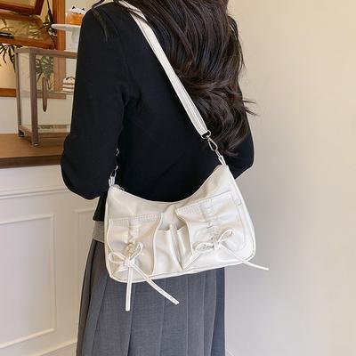 Casual and Beautiful Solid Color High Value Temperament Portable Shoulder Underarm Bag Tether Bow Messenger Bag