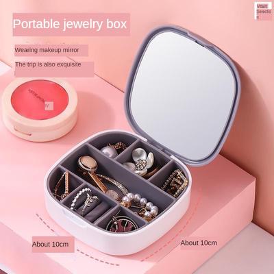 Portable Jewelry Storage Box Cosmetic Mirror Travel Mini Mirror Convenient Portable Travel Exquisite Multi-Plaid