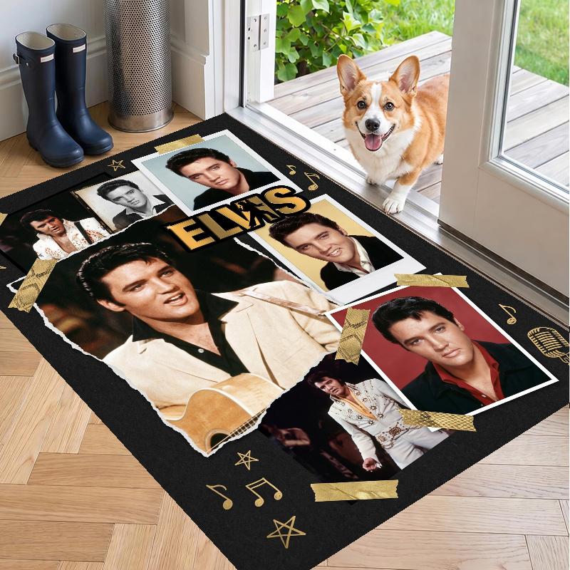Crystal Velvet Rug with Elvis Presley Design, Soft Non-Slip Floor Mat for Living Room Bedroom Decor