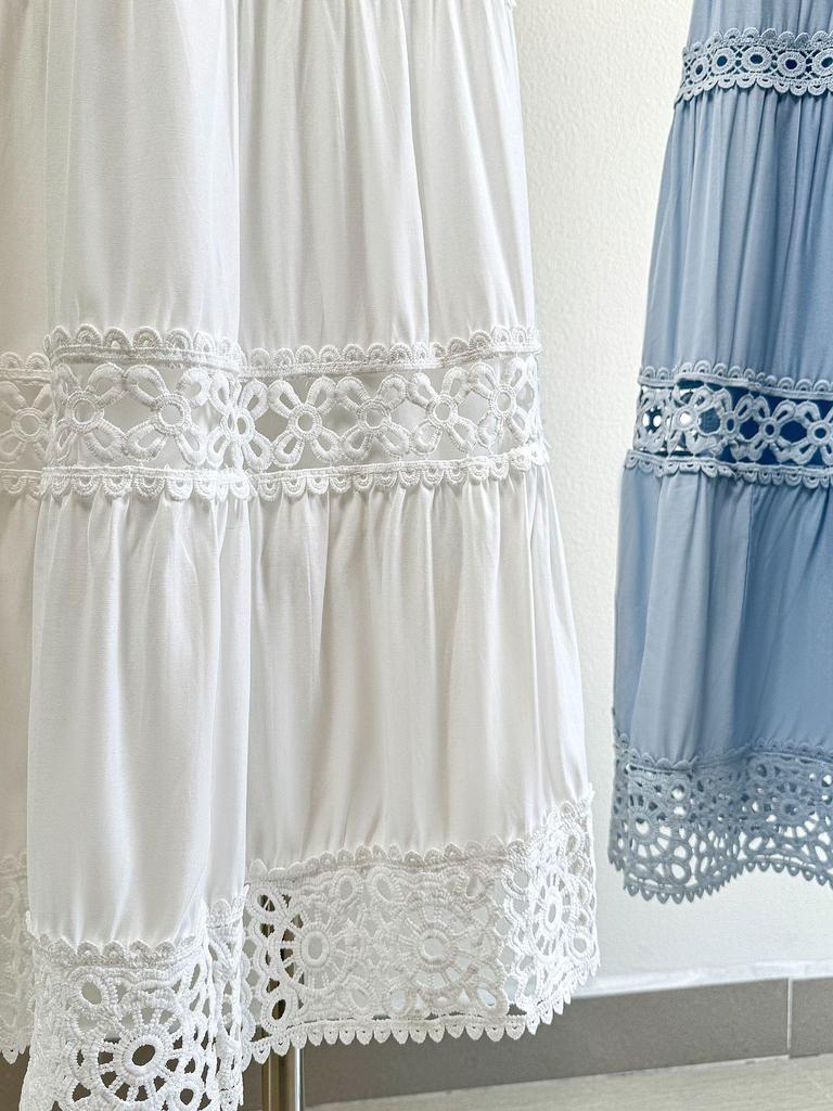 2026 Spring/Summer Patchwork Lace Fairy Midi Skirt with Embroidery and Draping A-line