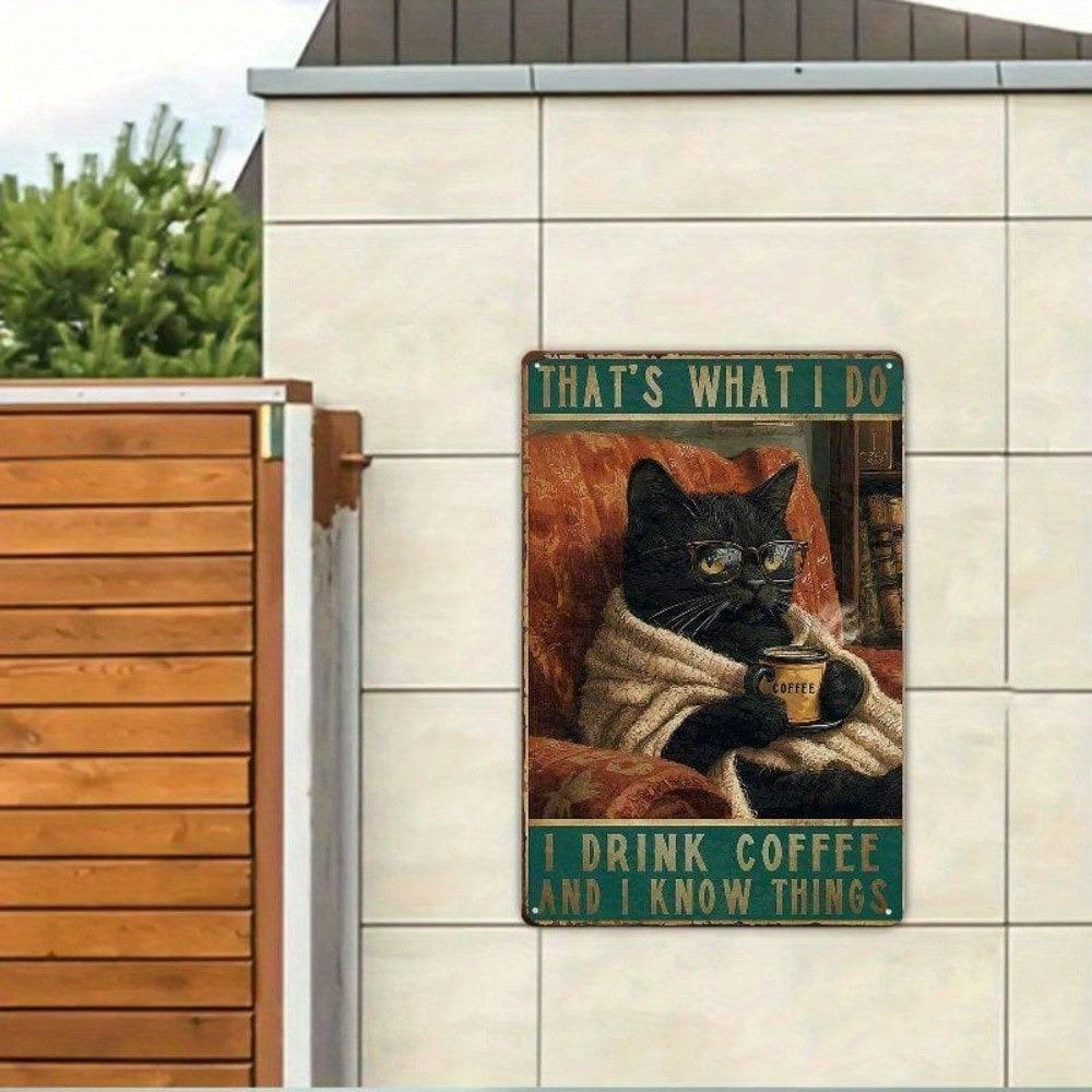 Retro Black Cat Metal Wall Art 8x12 Inch Tin Sign Vintage Cafe Decor Bar Kitchen Gift Rustic Tin Poster