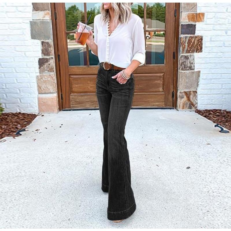 Women's New Thin Section of High-waisted Slightly Elastic Wide-legged Long Leg Jeans
