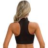 Womens Mock Neck Sleeveless Sheer Crop Top Glossy See Through Vest