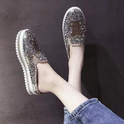 Single Shoes Women'S One-Pedal Lazy Shoes Platform-Soled Rhinestone Versatile Internet Celebrity Loafers Women'S Tide