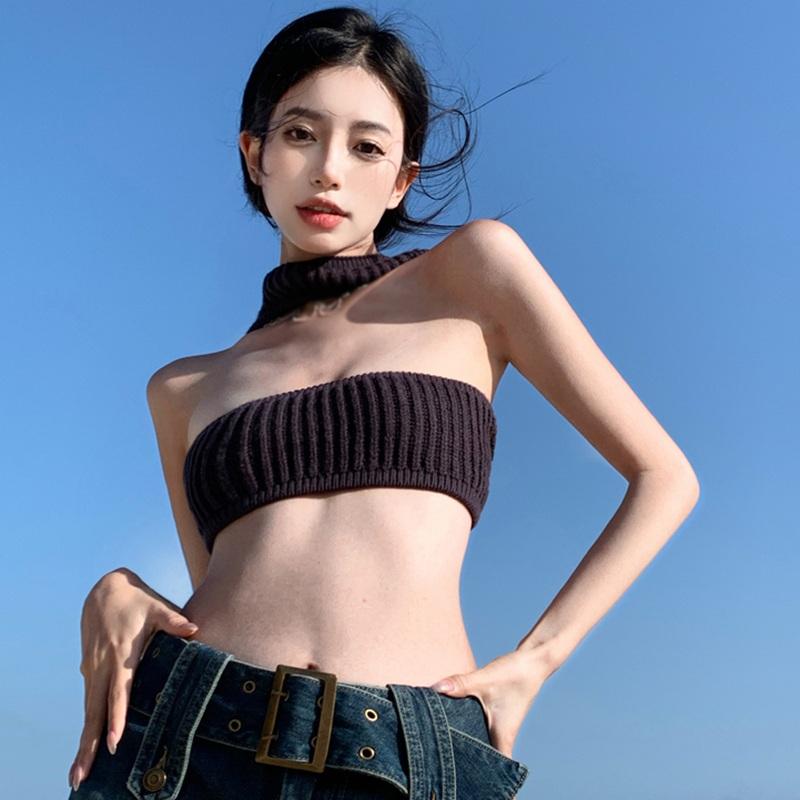 Women's Vests Sexy Top Slim Fit Super Short Tube Top Halter Neck