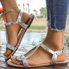 Fashion Silver Snake Pattern Flat Sandals Women Summer Light Comfort Non Slip Casual Shoes Plus Size Ankle Strap Platform Beach Shoes
