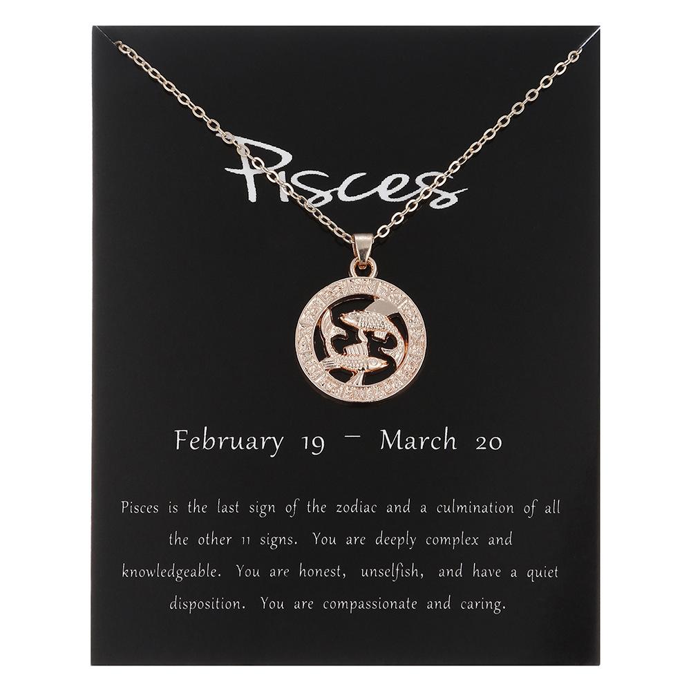 24 Tipuri de Bijuterii Aur Roz Zodiacul Cele Douăsprezece Pandantiv Colier Circular Tridimensional