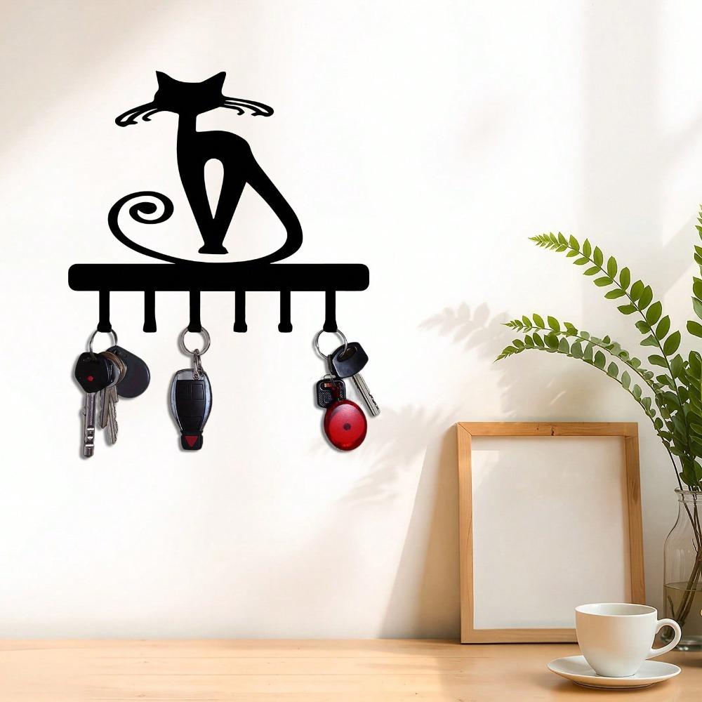 Elegant Cat Wall Hook Metal Decorative Storage Space Saving Key Coat Hat Rack for Hallway Living Room