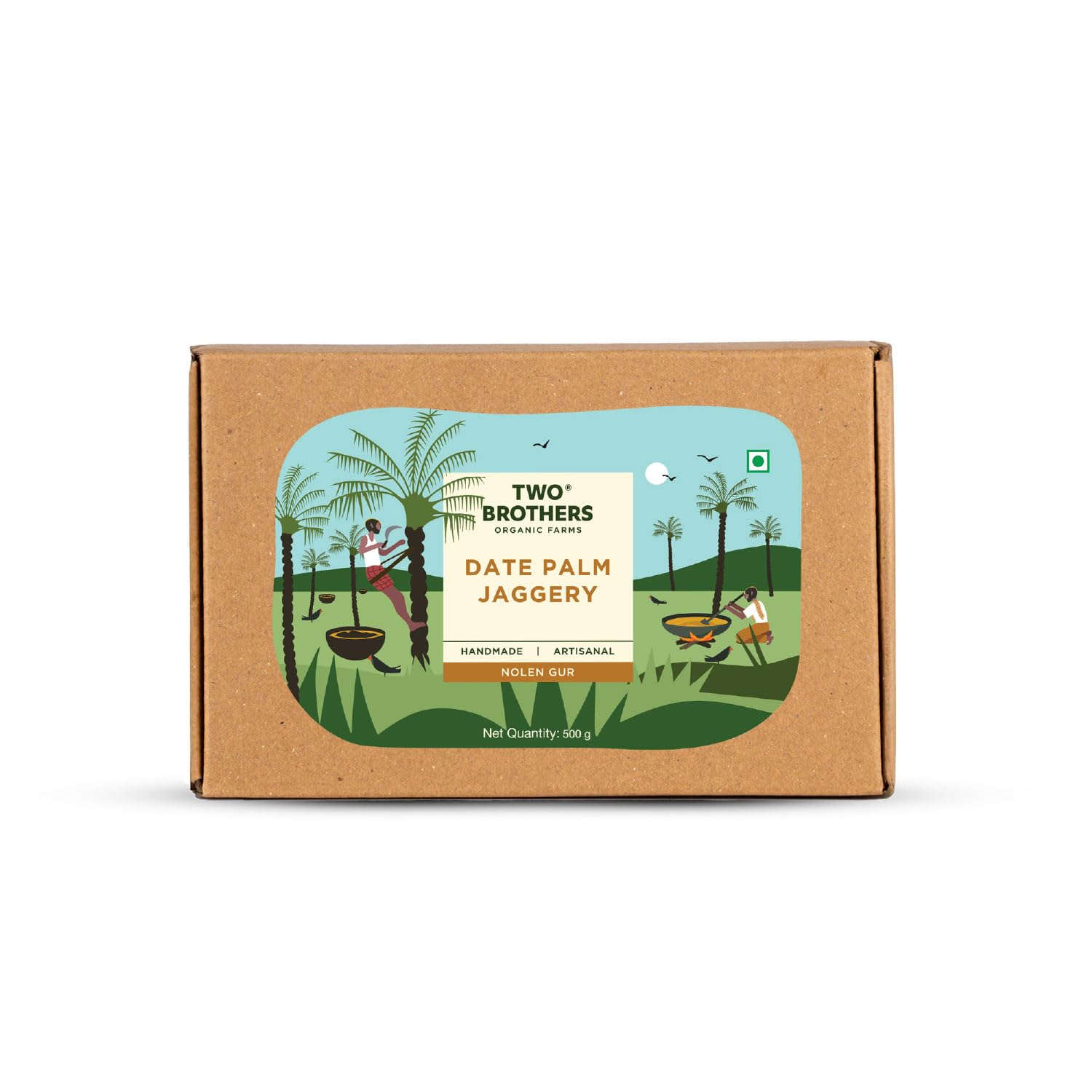 Two Brothers Organic Farms Pure Date Palm Jaggery Solid Indian Natural Sweetener Caramel Flavor Gud For Baking 500 g