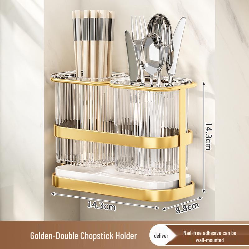 Wall-Mounted Multifunctional Kitchen Knife & Cutlery Holder with Drainer