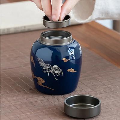 Chinese-style Ceramic Tea Cans for Storage of Tea Sealed Cans for Household Kitchens Creative Portable Alloy Lid Storage Cans