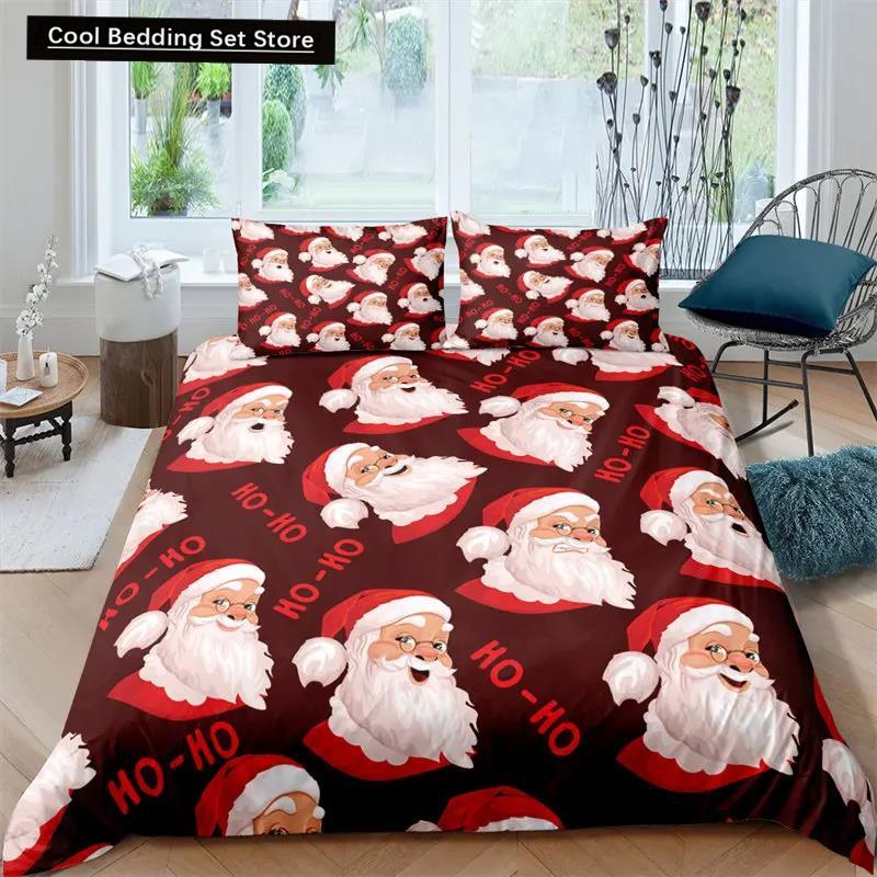 Santa Claus Pattern Bedding Set Christmas Deer Duver Cover Set for Kids Boys Girls Quilt Cover Queen Polyester Comforter Cover