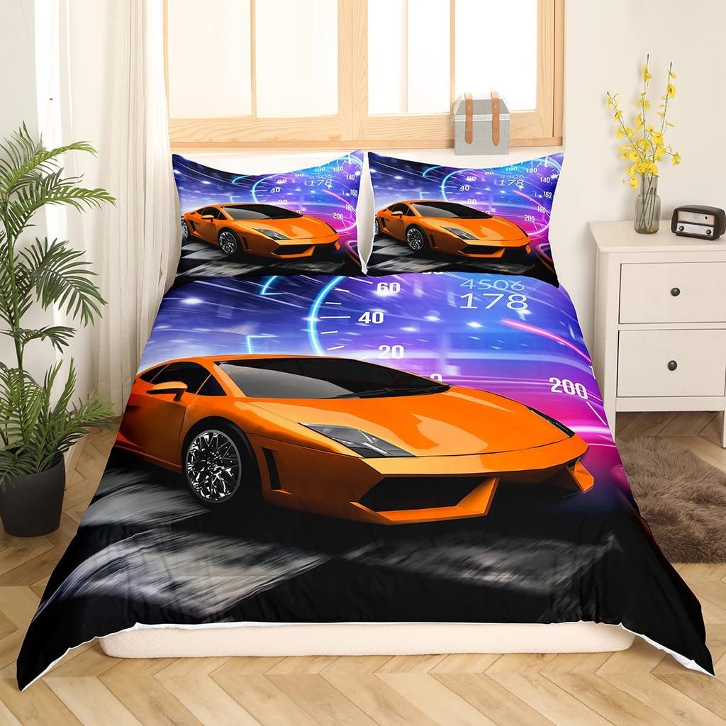 Race Car King Queen Duvet Cover Boys Extreme Sports Bedding Set 3D Cool Speedometer Quilt Cover Soft Polyester Comforter Cover
