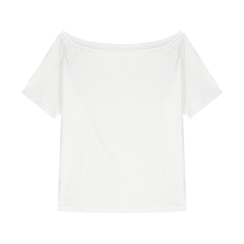 Slash Shoulder Short-sleeved Loose T-shirt Women's Summer New Casual Irregular Solid Color Versatile Top